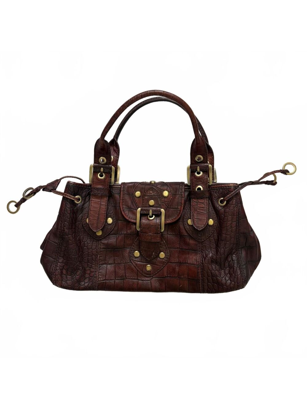 Rafe New York Y2K Brown Croc Embossed Leather Buckle Detail Hobo Slouchy Bag